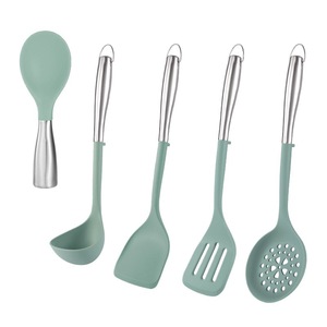 Juego de espátula y cuchara de silicona de acero inoxidable, 2 piezas, utensilios de cocina resistentes al calor para freír en sartén antiadherente - Product Image 4