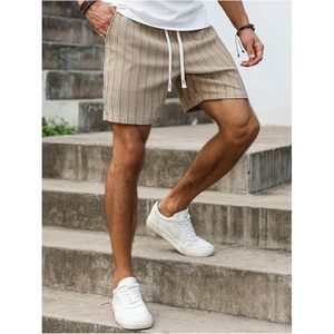 FOXA Men's Striped Linen Shorts <b>Elastic</b> Drawstring Mid Waist Breathable Casual Summer Shorts With Pockets - Product Image 5