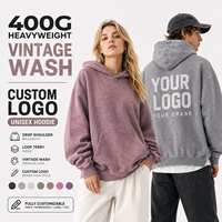 Sweat-shirt à capuche unisexe personnalisé 400G épais délavé style vintage avec logo et épaules tombantes pour marques