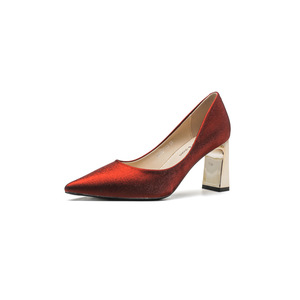 7777E Women's Satin <b>Pumps</b> Pointed Toe Block Heel High Heel Bridal Shoes <b>Wine</b> Red Slip-On Fashion Trend - Product Image 5