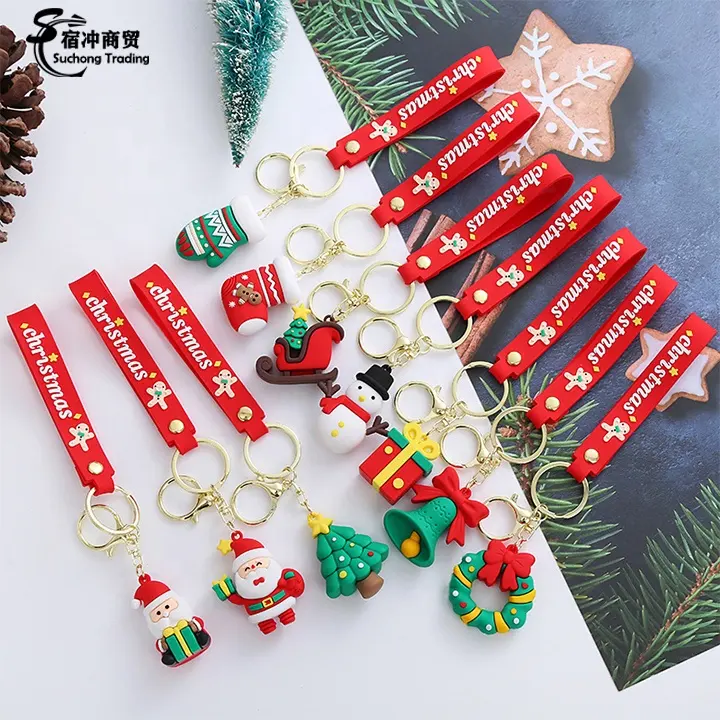 Decorazioni natalizie personalizzate regali da polso portachiavi in PVC morbido accessori portachiavi in gomma siliconica 3D
