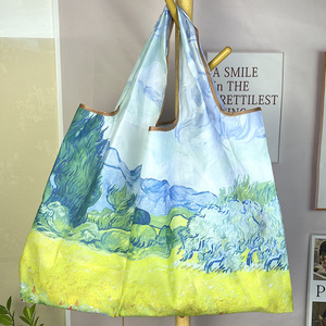 Bolsa de Compras Plegable Portátil de Poliéster con Estampado de Estilo Pintura al Óleo, Correa de Hombro Individual, Grande - Product Image 6