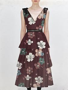 ชุดเดรสสตรีพิมพ์ลายผ้า5% โพลีเอสเตอร์95% น้ำหนักเบาผ้าสแปนเด็กซ์4ทาง - Product Image 2