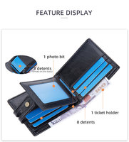 Dompet Pria Baellerry Gaya Bisnis Vintage dari Kulit PU, Dompet Pendek Pria dengan Penutup Ritsleting RFID dan Tempat Kartu Multi Gesper