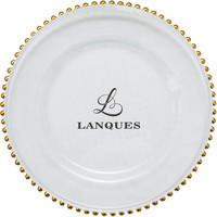 Assiettes de présentation rondes en verre transparent de 12,6 pouces avec perles, personnalisables, pour la décoration de mariage, vente en gros, pour la location d'événements et de fêtes
