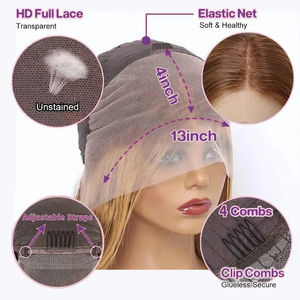 Perruques Frontale en Dentelle Française 100% Vierge Brésilienne Remy <span class=keywords><strong>Blonde</strong></span> Couleur Piano, Longue, Petite Taille de Bonnet, Sans Colle, Cheveux de Bébé - Product Image 3