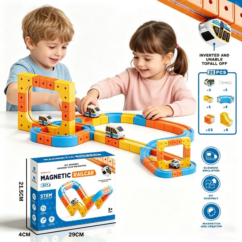magnetic railcar building set for kids