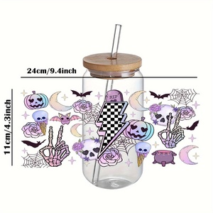 Cổ Điển Halloween Bóng Ma Yêu Tinh UV Dtf Tự Dính Cup Kết Thúc Tốt Đẹp 3D Pha Lê Cho Thủy Tinh Chống Thấm Nước Chống Xước - Product Image 6