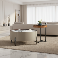 Ensemble de tables basses de salon de luxe moderne, design en cuir de selle, motif léger, durable, extensible, meubles de maison en pierre