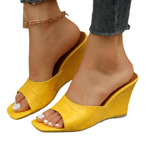 New Arrival Fancy Design Summer Women Wedge <b>Block</b> Thick Heel Plus Size Slippers Women Sexy High Heels Wedge Sandals Lady Pumps - Product Image 4