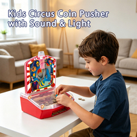 Mini machine à pousser les pièces de monnaie pour enfants, jouet à pousser les pièces de monnaie avec lumière et musique, jeu d'arcade électronique avec 150 fausses pièces de monnaie pour les enfants, jeu à domicile