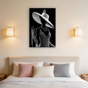 <span class=keywords><strong>Tableau</strong></span> mural moderne de luxe <span class=keywords><strong>noir</strong></span> <span class=keywords><strong>et</strong></span> <span class=keywords><strong>blanc</strong></span> avec perles, représentant une dame élégante, idéal pour la décoration de hôtels, villas, halls d'entrée <span class=keywords><strong>et</strong></span> salons. - Product Image 4