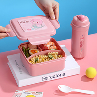 Ensemble boîte à lunch et gourde pour enfants d'âge scolaire, ensemble de déjeuner pour étudiants avec vaisselle, boîte à lunch bento pour enfants avec ensemble de gobelets