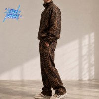 Ensemble de survêtement personnalisé imprimé léopard pour homme, veste zippée oversize et pantalon large Y2K streetwear, ensemble deux pièces, fabricant