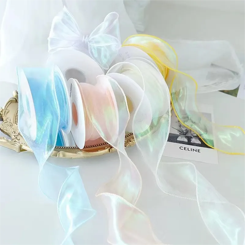 Lude Fishtail Edge Wave Organza Ribbon Wedding Party Wholesale Customize 196 Solid Colors Organza for Crafts Flower Packing