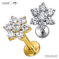 Anneau de lèvre, labret, piercing pour le nez et l'oreille en titane anti-allergique plaqué or PVD ASTM F136 avec zircon cubique, boucles d'oreilles tendance pour femme