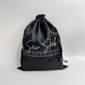 Bolsa de satén de seda negra reutilizable al por mayor con cordón, logotipo de marca personalizado, bolsa de regalo, bolsa de almacenamiento a prueba de polvo para pelucas - Product Image 3