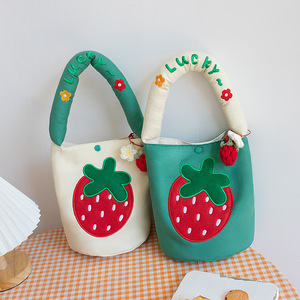 Large Canvas Shoulder Bag Summer Cartoon <strong>Fruit</strong> Strawberries Canvas <strong>Tote</strong> Boho Handbag for Women - Product Image 2