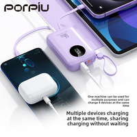 Banque d'alimentation USB C tendance 10000mAh 22.5W Batterie externe Chargeur portable fin Charge rapide Câbles intégrés Gratuits pour iPhone