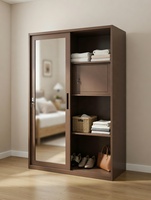 Armoire de rangement métallique compacte pour la maison, avec cadre brun thermolaqué, portes coulissantes et design imprimé