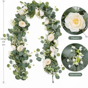 Miaomiao Artificial Rose Vine 6ft Eucalyptus Greenery Wedding Garland <b>Decor</b> For Home <b>Wall</b> Hanging - Product Image 3