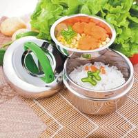 Kotak Makan Siang Anak Bentuk Apel Dua Tingkat Bahan Stainless Steel 304 Bebas BPA dari Korea