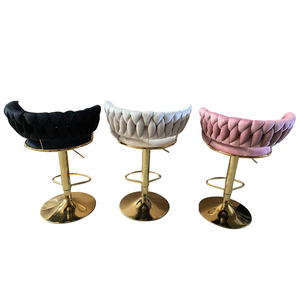 Tabourets de bar réglables en velours, ensemble de tabourets de bar pivotants, hauteur comptoir avec dossier, tabourets de bar - Product Image 5