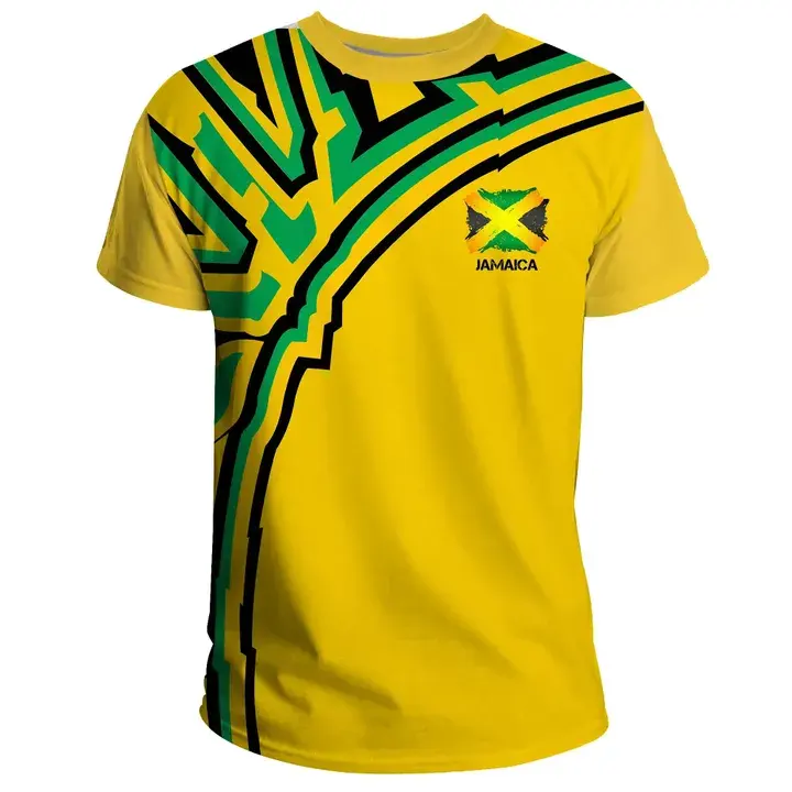 Kemeja Pria Grosir Kustom Bendera Jamaika Warna Lambang Nasional Logo Kostum Hewan T-shirt Pria Sesuai Permintaan