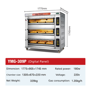 Hornos de Gas Comerciales para Pan/Pasteles/Galletas/Panadería, Horno para Pizza, Horno de Panadería de 3 Niveles y 9 Bandejas - Product Image 1