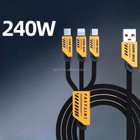 Kabel Data Pengisian Daya Super Cepat Tiga-dalam-Satu 240W Bahan TPE Terlindung Anyaman untuk Android