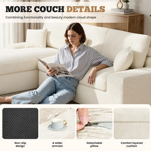 Sofá Cama Seccional Moderno de Corduroy Extra Grande con Cojines Desmontables y Gruesos de Esponja para Sala de Estar Amplia - Product Image 3