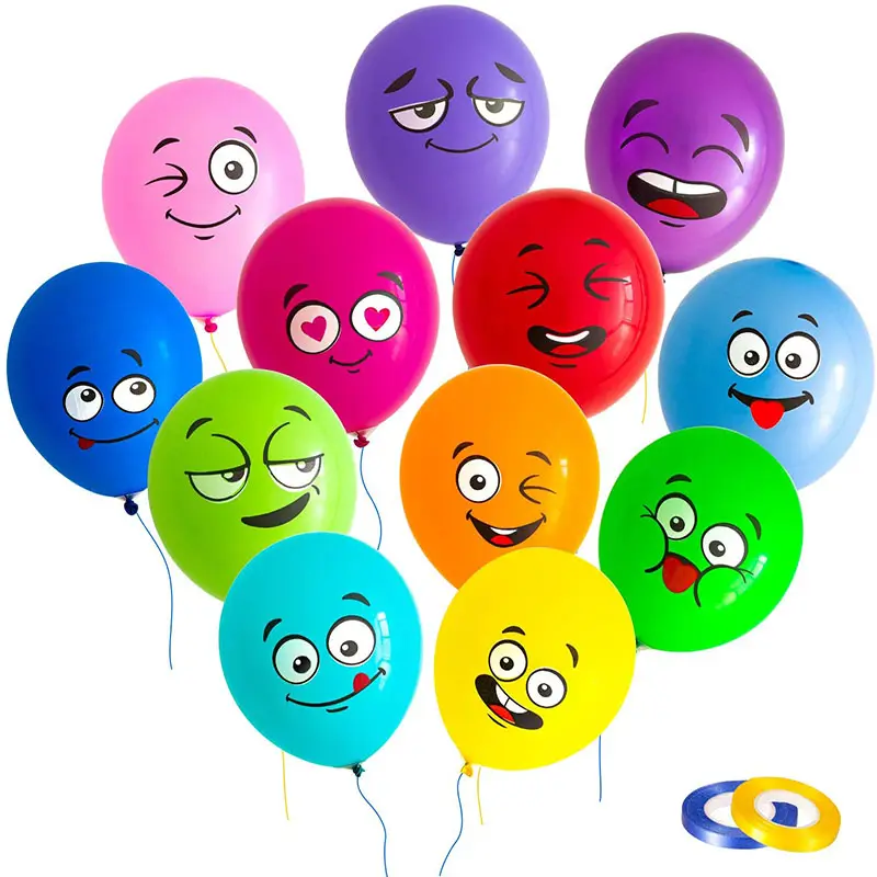 Hot Sale Party Supplies Funny Printed Smiley Face Printed Balloons12 inch different types child cartoon face balloon