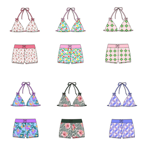 Custom Printed Halter Triangle Bikini Set with <strong>Boyshorts</strong> and Bow Detail Two Piece <strong>Swimsuit</strong> for Women Summer Beach Resort Wear - Product Image 1
