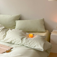 Ensemble de literie 4 pièces en coton 100% uni de style nordique, housse de couette minimaliste douce avec options drap plat/drap-housse