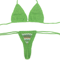 Femmes Vert Micro Bikini De Bain Femme Mini Maillots De Bain Crochet Maillot De Bain Pierre Naturelle Perles Jade Tankinis Imitation Tricot