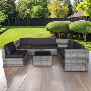 SF00003 Direct factory in Vietnam Modern <b>Sofa</b> 8Pcs Villa Patio <b>Rattan</b> Set <b>Outdoor</b> Furniture with black tempered glass - Product Image 5