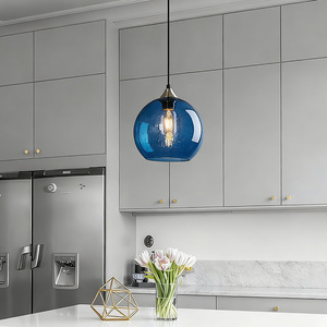 Blue Glass Pendant <b>Light</b> Round E26 Incandescent <b>Bulb</b> <b>Kitchen</b> Bar Restaurant Lighting - Product Image 3