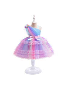 Robe <span class=keywords><strong>de</strong></span> princesse arc-en-ciel asymétrique en tulle moelleux pour enfants, idéale pour les spectacles transfrontaliers, les fêtes et les 1er anniversaires <span class=keywords><strong>des</strong></span> filles - Product Image 1