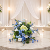 Arrangements de fleurs en soie mélangée réalistes et personnalisés, centre de table en forme de boule de roses bleu royal pour mariage et remise de diplôme