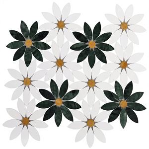 Azulejos de Mosaico de Mármol Modernos para Pisos, Diseño de Flores Verdes y Blancas con Corte por Chorro de Agua, Revestimiento para Cocina, Baño, Pared Interior, Acabado Mate Esmaltado - Product Image 4