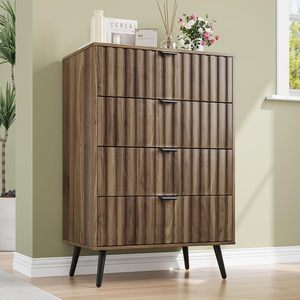 Cómoda de Madera de Nogal con 4 Cajones para Dormitorio, Cajonera con Tiradores Metálicos Anchos, Cómoda de Madera para Armario, Dormitorio - Product Image 1