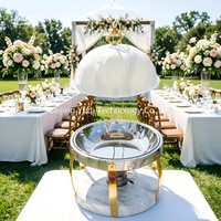 Plat à réchaud suspendu en marbre blanc et or 8L pour buffet d'hôtel, réchaud de buffet de luxe minimaliste blanc pour mariage, maintien au chaud des aliments