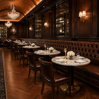 Meubles de restaurant de luxe Ron Group, table ronde en marbre, chaise rembourrée avec structure en bois, banquette en cuir capitonnée