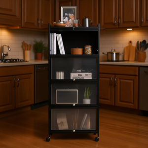 5 Tier <b>Kitchen</b> <b>Storage</b> Baker's Rack With Flip Up Pc Doors Black Minimalist Design Freestanding For <b>Kitchen</b> - Product Image 2