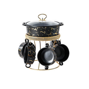 <span class=keywords><strong>Service</strong></span> de table 6 personnes en porcelaine noire, <span class=keywords><strong>blanche</strong></span> et marbre doré, comprenant marmites à soupe, petits bols, ustensiles de cuisson pour ragoûts et soupières avec couvercle - Product Image 6