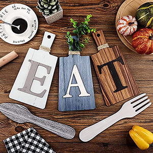Cutting Board Eat Sign Set Hanging Art Kitchen Eat Sign Fork and Spoon Wall Wood <strong>Crafts</strong> <strong>Home</strong> <strong>Decor</strong> - Product Image 4