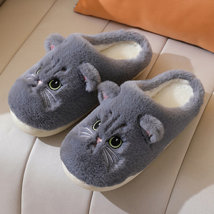 Chaussons d'intérieur pour femmes, doublure en sherpa moelleuse, pantoufles d'hiver pour la maison, pantoufles originales pour femmes, chat en peluche 3D, antidérapantes, chaudes - Product Image 4