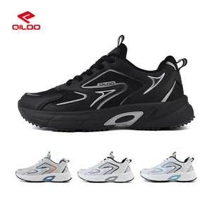 QILOO 2023 High Style Summer Sneakers For Men Wholesale OEM New Fashion Casual Mesh PU Upper Breathable Black Shoes