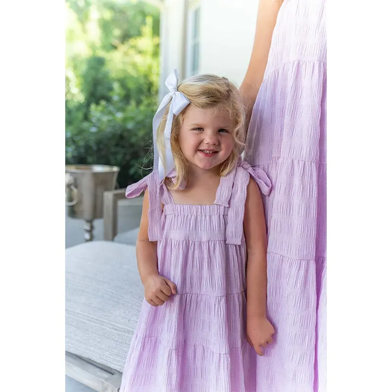 Robe d'été pour bébé fille, en coton, à volants, sans manches, motif Lilac, tenue en lin, vente en gros