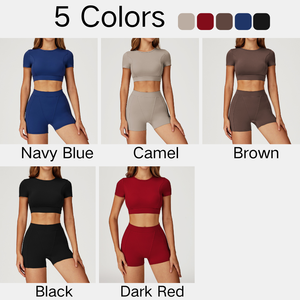 Ensemble de yoga complet pour femmes, ensemble de fitness cinq pièces, soutien-gorge ajustable, hauts courts, shorts taille haute, leggings de cheville, vêtements de sport - Product Image 6